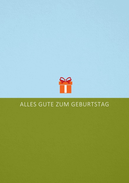 Geburtstags-Grusskarte mit orangenem Geschenk Grün.