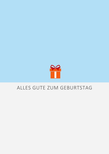 Online Geburtstags-Grusskarte mit orangenem Geschenk Grau.