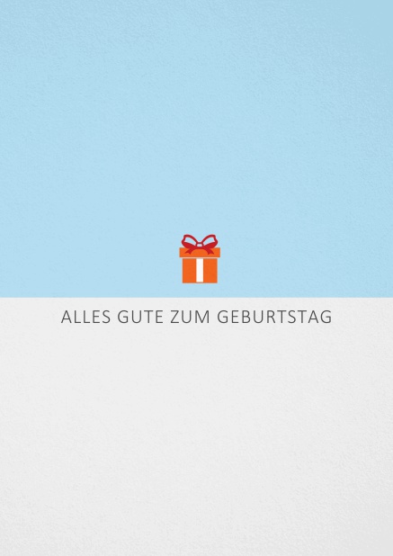 Geburtstags-Grusskarte mit orangenem Geschenk Grau.