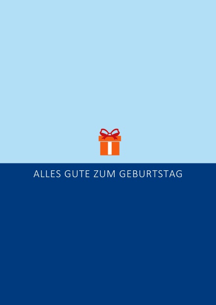 Online Geburtstags-Grusskarte mit orangenem Geschenk Marine.