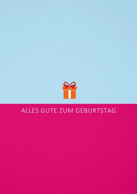 Geburtstags-Grusskarte mit orangenem Geschenk Rosa.