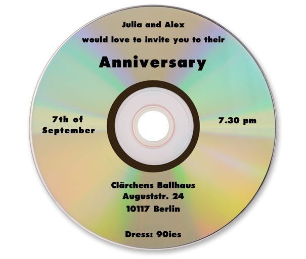 Online invitation card designed as a golden CD.