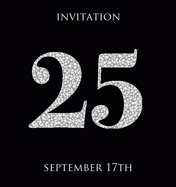 25th anniversary animated paperless invitation card with large 25 out of animated silber mosaic stones. Black.