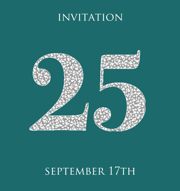 25th anniversary animated paperless invitation card with large 25 out of animated silber mosaic stones. Green.