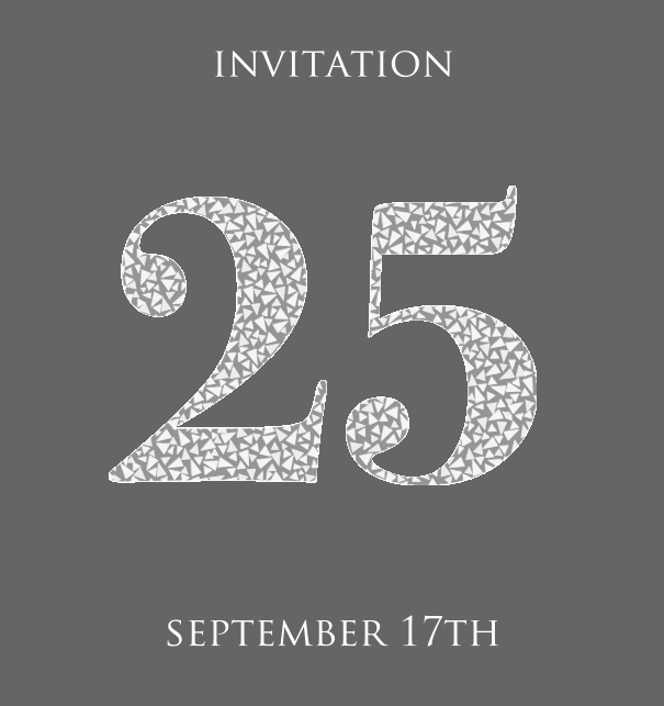 25th anniversary animated paperless invitation card with large 25 out of animated silber mosaic stones. Grey.