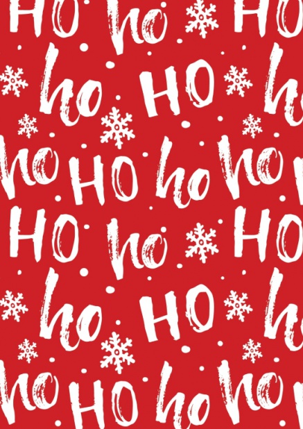 Einladungskarte zur Weihnachtsfeier mit Ho ho ho Text auf rotem Hintergrund