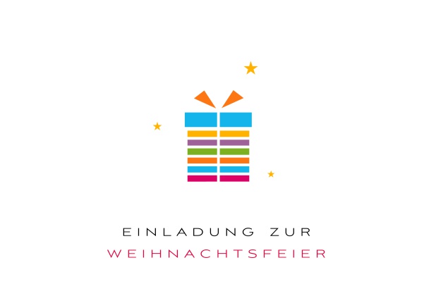 Online Einladungskarte zur Weihnachtsfeier mit buntem Geschenk