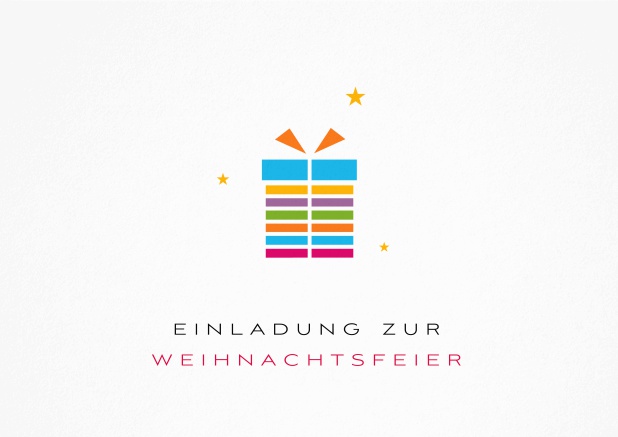 Einladungskarte zur Weihnachtsfeier mit buntem Geschenk