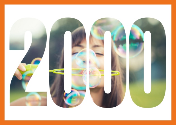 Born 2000 landscape - Orange - 20th Birthday Paperless online invitation card with cut out 2000 for own photo and text. Orange.