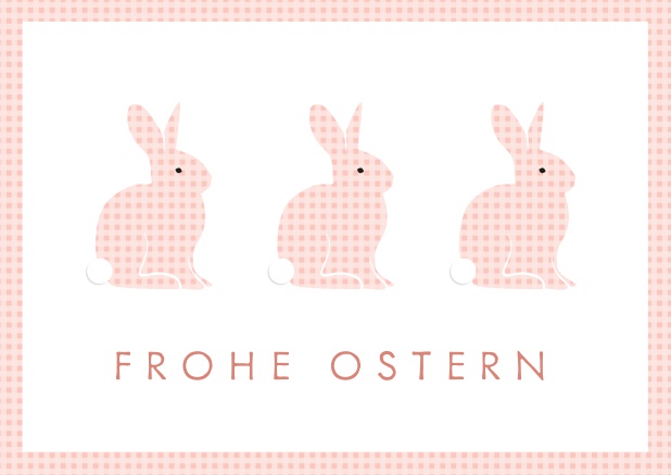 Frohe Ostern virtuell wünschen mit online Osterkarte mit 3 süßen Osterhasen. Rosa.