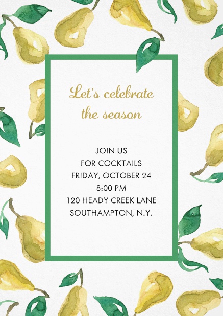 Invitation card with yellow pears Green.