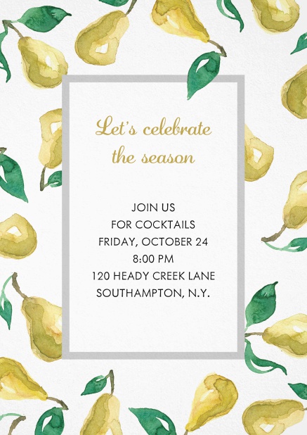 Invitation card with yellow pears Grey.