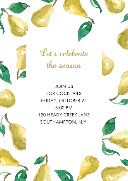 Online Invitation card with yellow pears White.