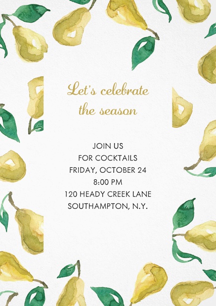 Invitation card with yellow pears White.