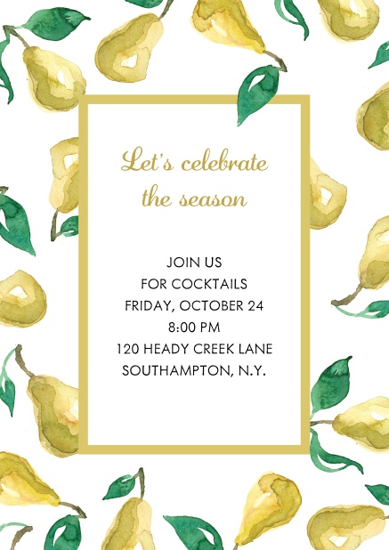 Online Invitation card with yellow pears Yellow.