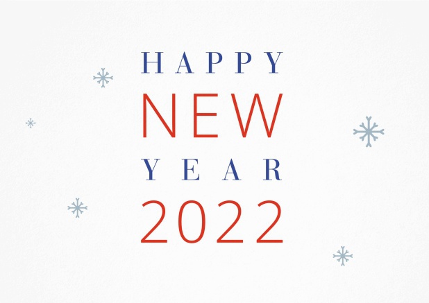 HNY 2022 Greeting card with red and blue Happy New Year 2022 text.