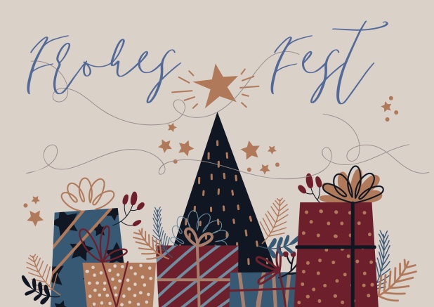 Online Fohes Fest Weihnachtskarte mit bunten Geschenken