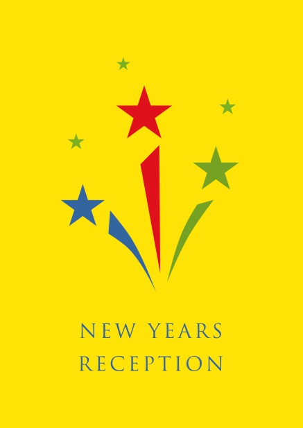 Online yellow New Years Reception invitation card with three shooting stars