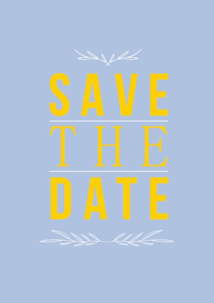 Online Save the Date card with illustrated yellow text on light blue card