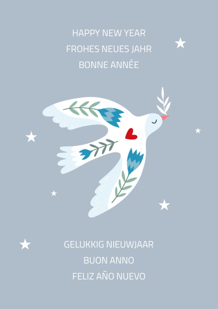 Happy new year Online Greeting card with white dove with red heart