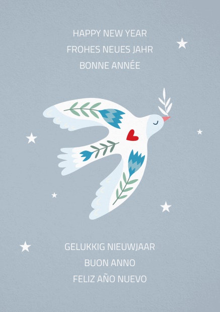 Happy new year Greeting card with white dove with red heart