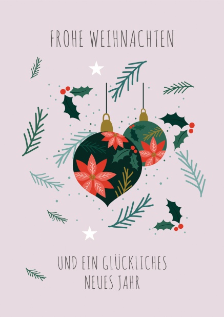Lavendel Online Weihnachtskarte mit schönem Weihnachtsschmuck