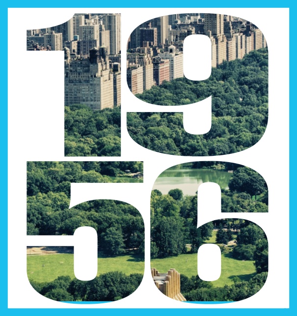 Online Einladungskarte mit ausgeschnittener 1956 für eigenes Foto Blau.