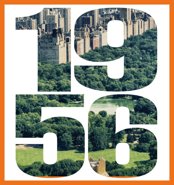 Online Einladungskarte mit ausgeschnittener 1956 für eigenes Foto Orange.