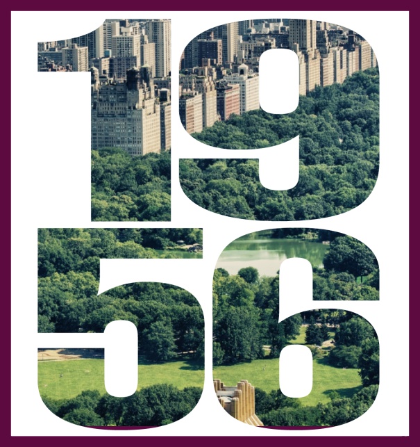 Online Einladungskarte mit ausgeschnittener 1956 für eigenes Foto Lila.