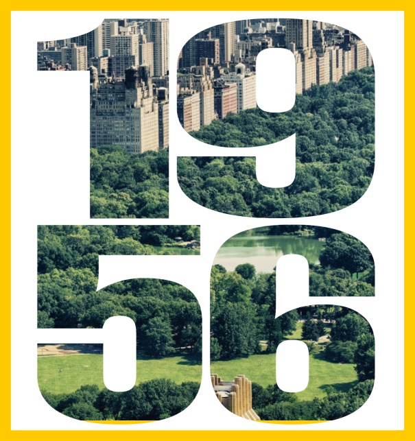 Online Einladungskarte mit ausgeschnittener 1956 für eigenes Foto Gelb.