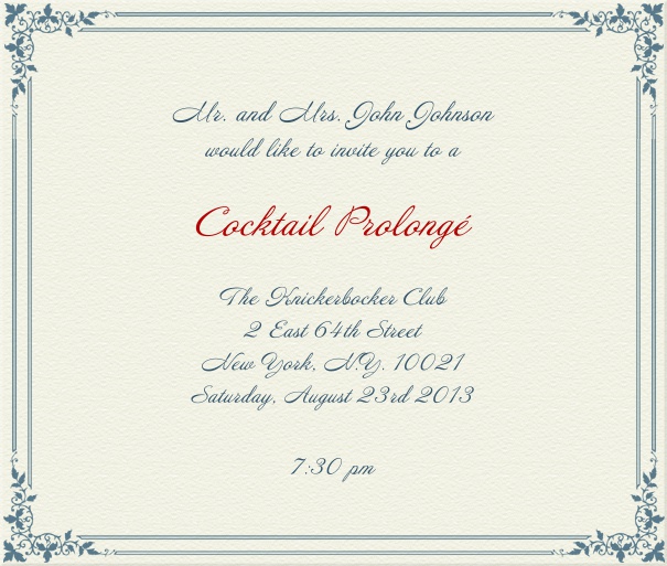 Square paper colored themed invitation template with light Blue Border.