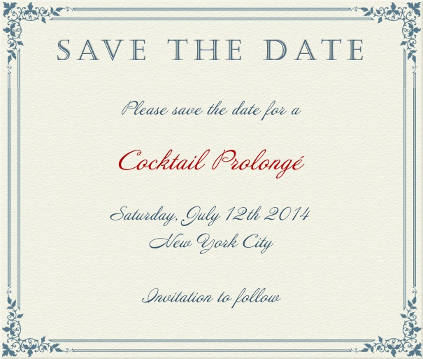 Beige Classic Party Save the Date Card with Blue Border.