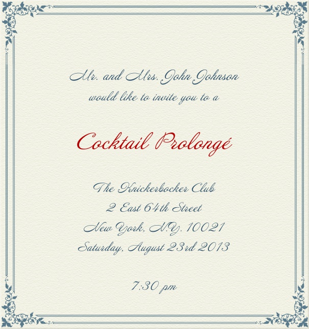 High Format paper colored themed invitation template with light Blue Border.