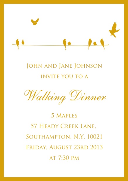 Birds on a Wire - Summer Online Invitation card for wedding, birthday oder spring invitations with yellow birds.
