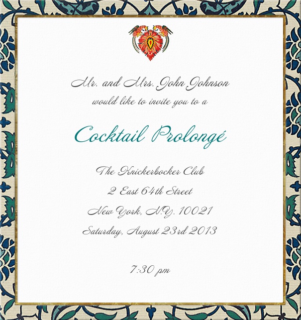 High Format white party invitation template with floral and geometric border and header.