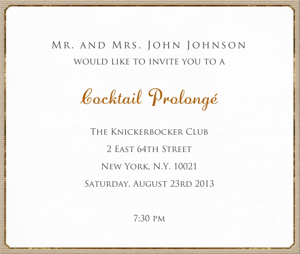 White, classic Invitation Card with tan border.