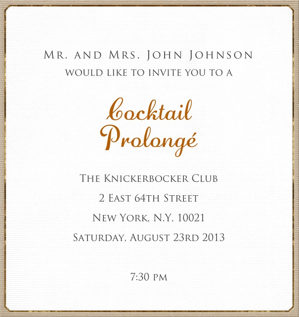 White, classic Invitation Card with tan border.