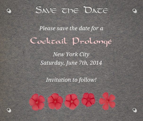Grey Spring Themed Seasonal Party Save the Date Card with Flower Footer.
