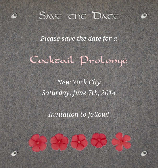 High Grey Spring Themed Seasonal Party Save the Date Card with Flower Footer.