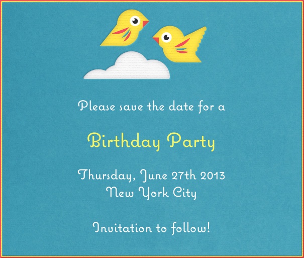 Turquoise Birthday & Anniversary Save the Date Design with yellow birds.