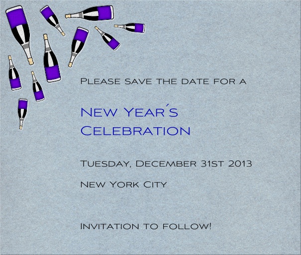 Grey Celebration Save the Date Template with purple champagne bottles.