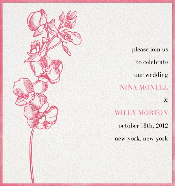 White Wedding Invitation with lily and red border.