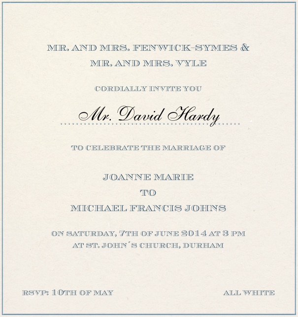 High Format paper color Classic Wedding Invitation Template with Grey Border.