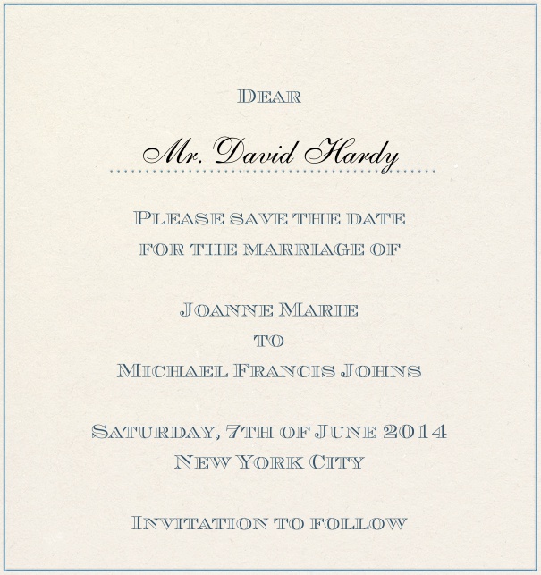 High Format paper color Classic Wedding Invitation Template with Grey Border.