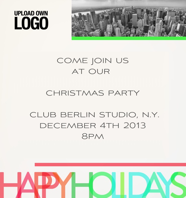 Seasonal Christmas Party Invitation Customizable Online with New York Skyline and Happy Holidays.