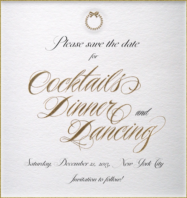 Save the Date Card with golden letters and golden border.