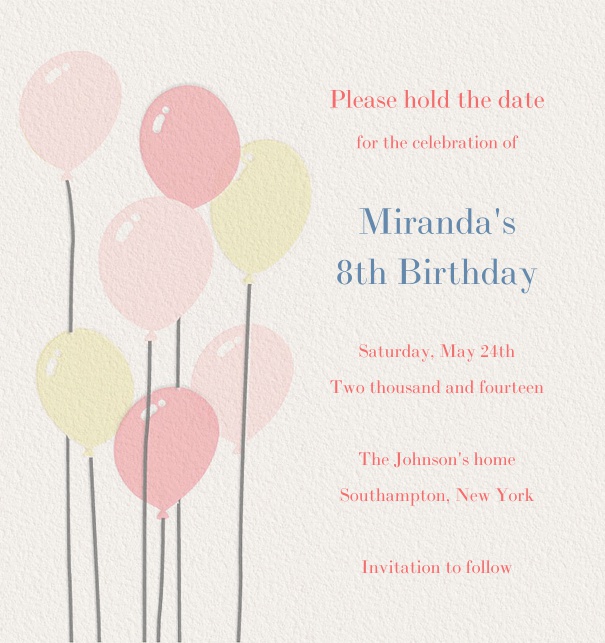 Beige Online Save the Date Karte für Geburtstagsfeiern mit bunten Luftballons.