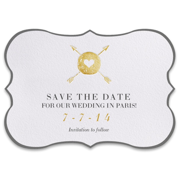 Lovestruck - Wedding Save the Dates Customizable Online Save the Date Card with spear and gold heart theme.