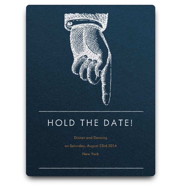 Elbe Boat Tour - Free designs Dark blue Save the Date online card with pointing finger and light shadows.