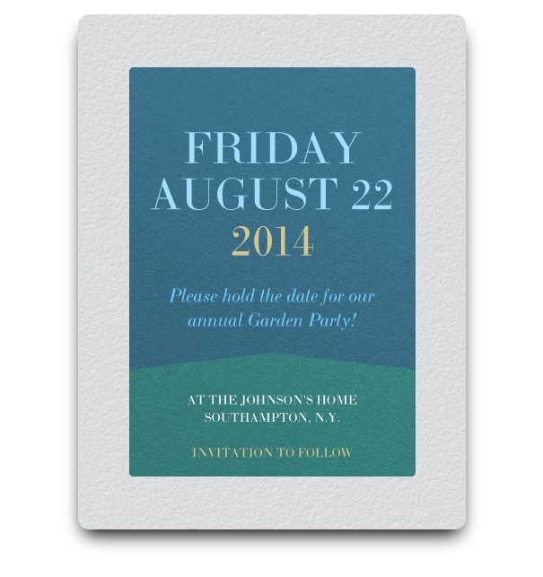 Rhein Riverside - Free designs White background Save the Date online card with blue and green squared textbox.